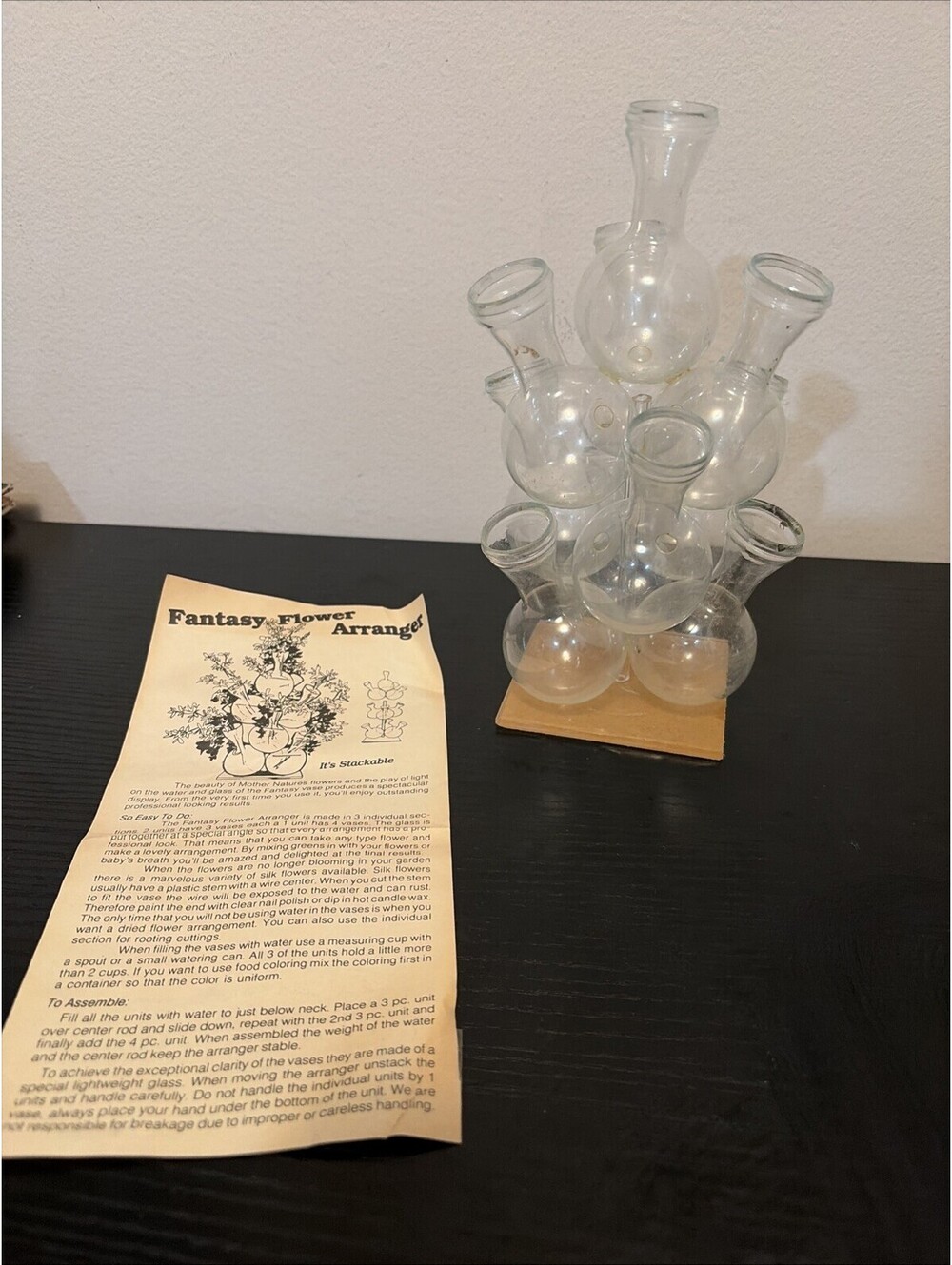 Vintage Floral Floristree Glass Beaker Vase Set 10 Bulbs In Box Lieba Stackable